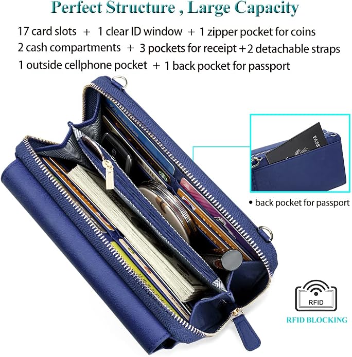Peacocktion Crossbody Bags for Women RFID Wristlet Wallets Travel Vegan Leather Small Clutch Purses with Phone Pocket Zipper