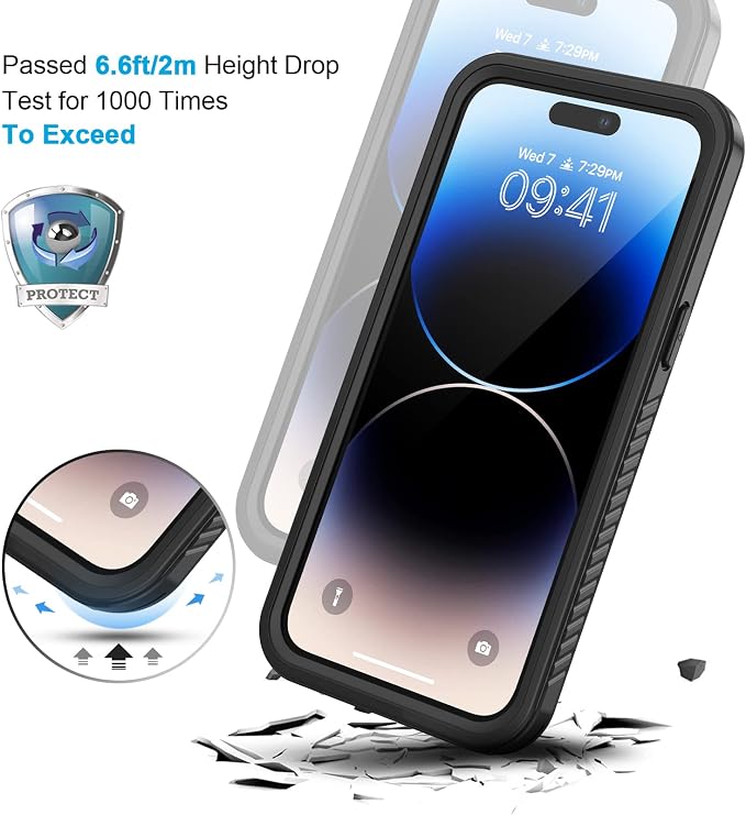 Lanhiem for iPhone 14 Pro Max Case, IP68 Waterproof Dustproof Case with Built-in Screen Protector, Rugged Full Body Shockproof Phone Case for iPhone 14 Pro Max 6.7 inch, Black