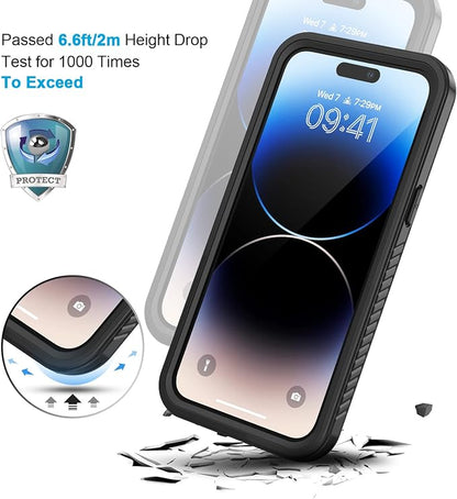 Lanhiem for iPhone 14 Pro Max Case, IP68 Waterproof Dustproof Case with Built-in Screen Protector, Rugged Full Body Shockproof Phone Case for iPhone 14 Pro Max 6.7 inch, Black