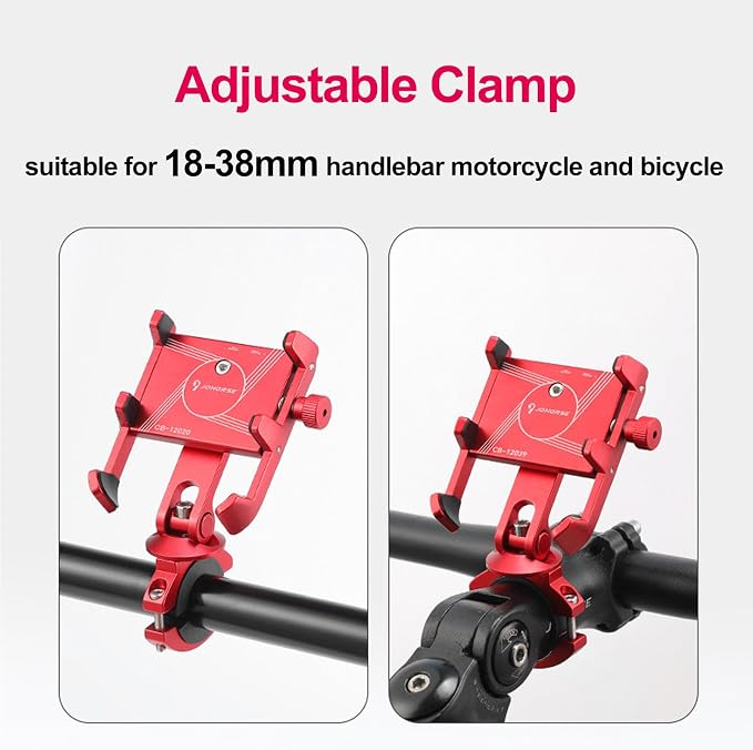 2 in 1 Aluminum Bicycle Phone Mount, Alloy Motorcycle Phone Holder, Fork/Road Mountain Bike MTB Stem Mounted or Handlebar Mounted, for iPhone Universal Smartphones 4-7inch (Black)