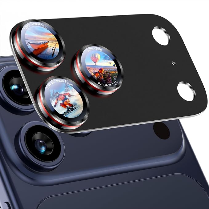 Uyiton for iPhone 17 Pro Max Camera Lens Protector - [Unique Typography + Phone Lens Red Circle Design] Metal Tempered Glass Camera Cover, Black + Red