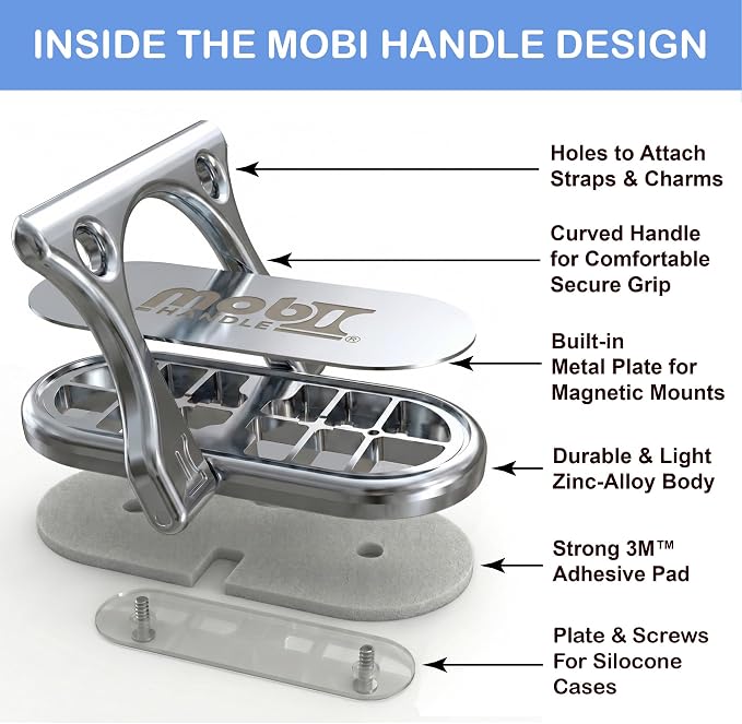 Patented 3-Finger Phone Grip & Stand - Comfortable & Secure Loop Holder for iPhone & Android - Ultra-Slim Zinc Alloy - Magnetic Mount Ready - Cell Phone Ring Alternative [Silver Chrome]