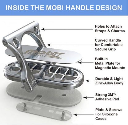 Patented 3-Finger Phone Grip & Stand - Comfortable & Secure Loop Holder for iPhone & Android - Ultra-Slim Zinc Alloy - Magnetic Mount Ready - Cell Phone Ring Alternative [Silver Chrome]