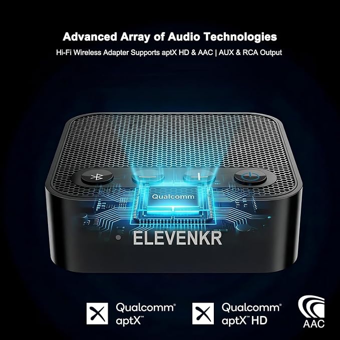 Bluetooth to RCA Adapter for Stereo Receiver - aptX HD Long Range Low Latency Bluetooth Receiver for Home Stereo Wireless Audio Adapter for Music Streaming Sound System