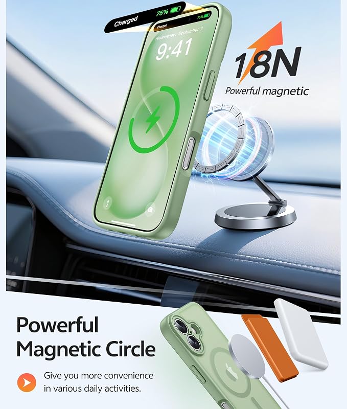 FNTCASE for iPhone 16 Plus Case: [Compatible with Magsafe] Integrated Silicone Phone Cases with [Full Camera Protection] [Screen Protector] Military Grade Shockproof Protective Cover - Light Moss