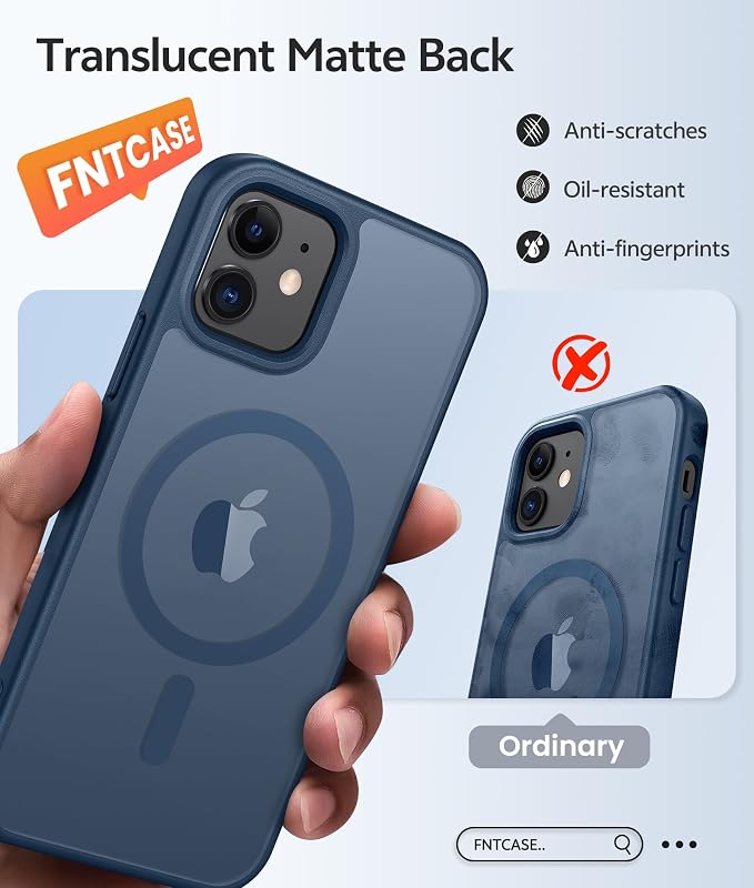 FNTCASE for iPhone 13 Mini Case: for iPhone 12 Mini Case [Compatible with Magsafe] Translucent Matte Magnetic Phone Cover - Military Grade Drop Protection Shockproof Protective Cases - Blue