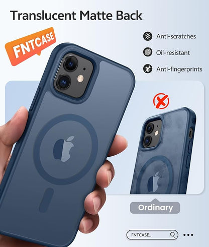 FNTCASE for iPhone 13 Mini Case: for iPhone 12 Mini Case [Compatible with Magsafe] Translucent Matte Magnetic Phone Cover - Military Grade Drop Protection Shockproof Protective Cases - Blue