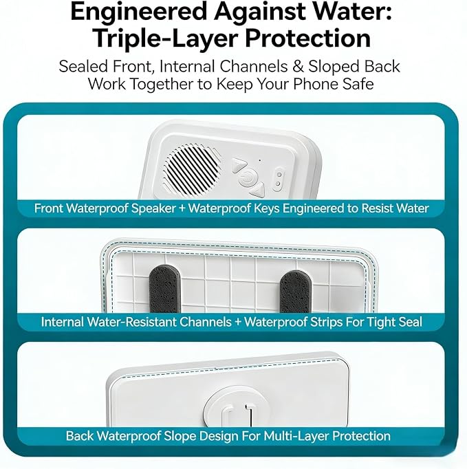 Bluetooth Shower Phone Holder with Speaker, Upgraded Water Proof Phone Holder for Shower,Adjustable Waterproof Box Speaker,Hands-Free Music&Video,360° Rotation,Fixed Mount for Bathroom (2, Bluetooth)
