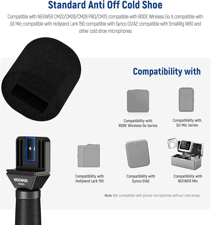 NEEWER 13"/33cm Telescopic Lavalier Microphone Handheld with Anti Off Cold Shoe Foam Windscreen Interview Mic Handle Compatible with Rode Wireless Go II DJI Mic CM31, MS005