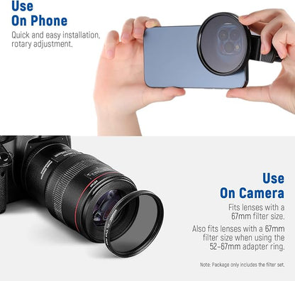 NEEWER 67mm ND + CPL + Star + 4 Graduated Color Filter Set with Phone Lens Clamp Compatible with iPhone 17 16 16e 15 14 Pro Max Plus Android Samsung S25 Ultra