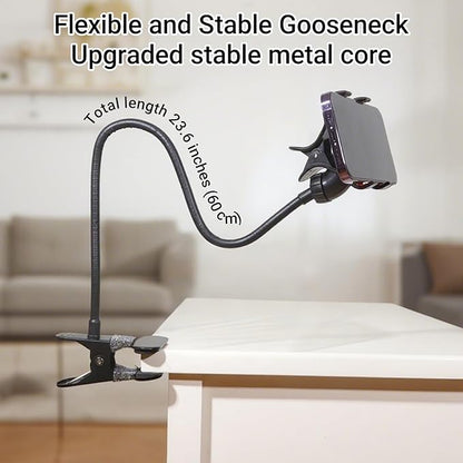 Gooseneck Bed Phone Holder, Flexible Long Arm Clip On Phone Holder for Bed, Desk, Headboard, Bedside, 360 Adjustable Cell Phone Clamp Mount Stand, All 4-7" Cellphone