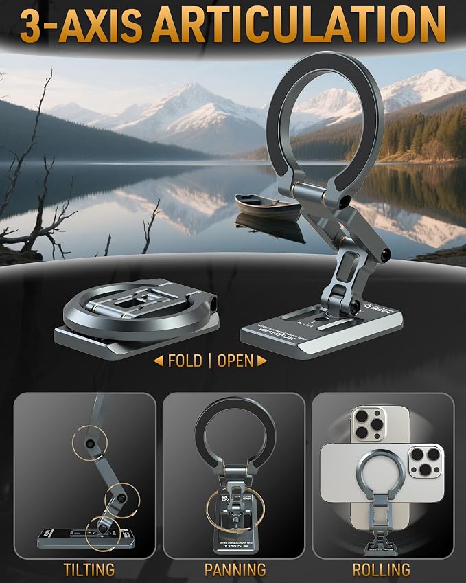 Dual Magnetic Phone Holder Gym Magnetic Stand,Tripod Phone Mount (1/4'' Hole& ARCA-Swiss),Portable Phone Grip for iPhone 12/13/14/15/16/17-Desk/Car/Gym/Golf Cart/Airplane Use Stand (Grey)