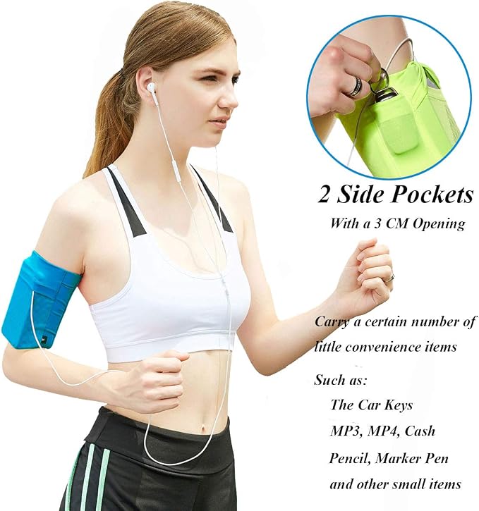 Universal Exercise Armband Running Phone Armband, Lightweight Arm Band Strap Holder Sleeve Sports Arm Holder for Running Workout Fit iPhone X/8/7 Plus/7/6,Samsung Galaxy S9/S8/S7 ect, Blue, L