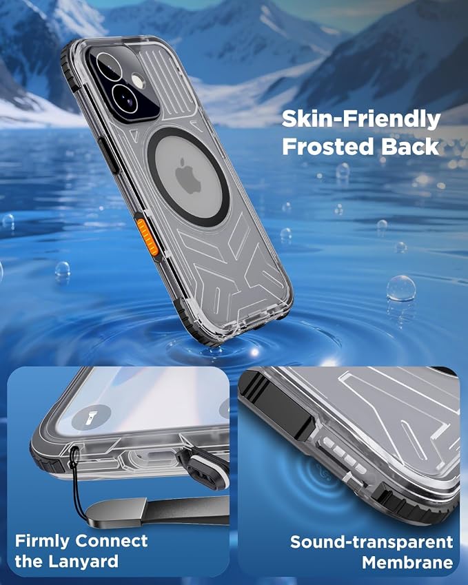 for iPhone 17 Waterproof Case with Magsafe, Built-in [Camera & Screen Protector] [Lanyard], IP68 Water Proof Full Body Dustproof Heavy Duty Frosted Protective Phone Cover, 6.1" Black