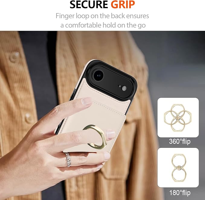 LOHASIC for iPhone 17 Air Case Wallet with Card Holder, 360° Rotation Ring, RFID Blocking, 5 Card Slots, PU Leather 6.5" Cover for Apple 17 Air Men Women, Ivory White