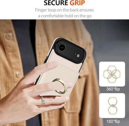 LOHASIC for iPhone 17 Air Case Wallet with Card Holder, 360° Rotation Ring, RFID Blocking, 5 Card Slots, PU Leather 6.5" Cover for Apple 17 Air Men Women, Ivory White