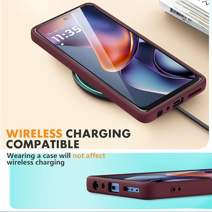 for Motorola Moto G 2025 Case, 2 Pack Tempered Glass Screen Protectors, Soft TPU Liquid Silicone Shockproof Gel Case-Burgundy
