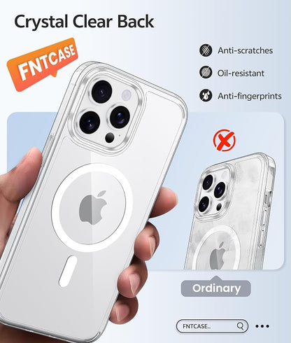 FNTCASE for iPhone 13 Pro Max Case Clear, Fit for Magsafe, Anti Yellowing | Magnetic Phone Cases, 14FT Military Grade Drop Protection, Slim Shockproof Protective Cover, Transparent