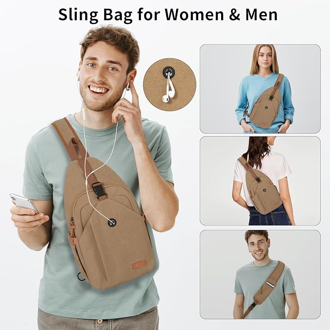 OSOCE Sling Bag for Men, Anti Theft Crossbody with Tunnel Lock, Waterproof Canvas Shoulder Backpack for Travel Hiking Daily