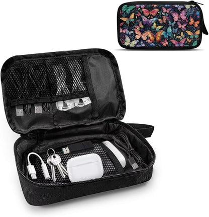Colorful Butterfly Print Electronic Organizer Pouch Bag, Travel Cable Organizer Bag Multifunctional Case for Cable, Cord, Charger, Hard Drive, Earphone