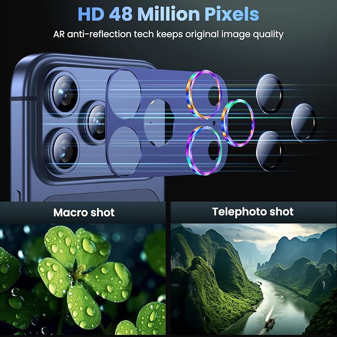 Uyiton for iPhone 17 Pro Max Camera Lens Protector, Not Easy to Break [Strong Adsorption][Case-Friendly] Metal Tempered Glass Rear Camera Screen Cover, Colorful Blue