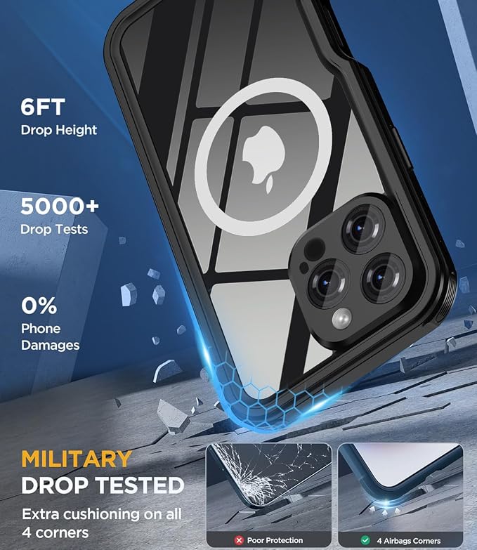 for iPhone 16 Pro Max Case Waterproof | Shockproof Dust Proof Phone Case Cover with Screen Protector for iPhone 16 Promax - Clear