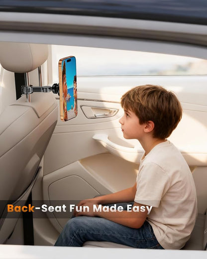 for Magsafe Car Headrest Phone Holder, 6 lb Strong Magnetic Force Headrest Phone Holder Car Mount for All Phone iPhone iPad Travel Accessories with Metal Ring