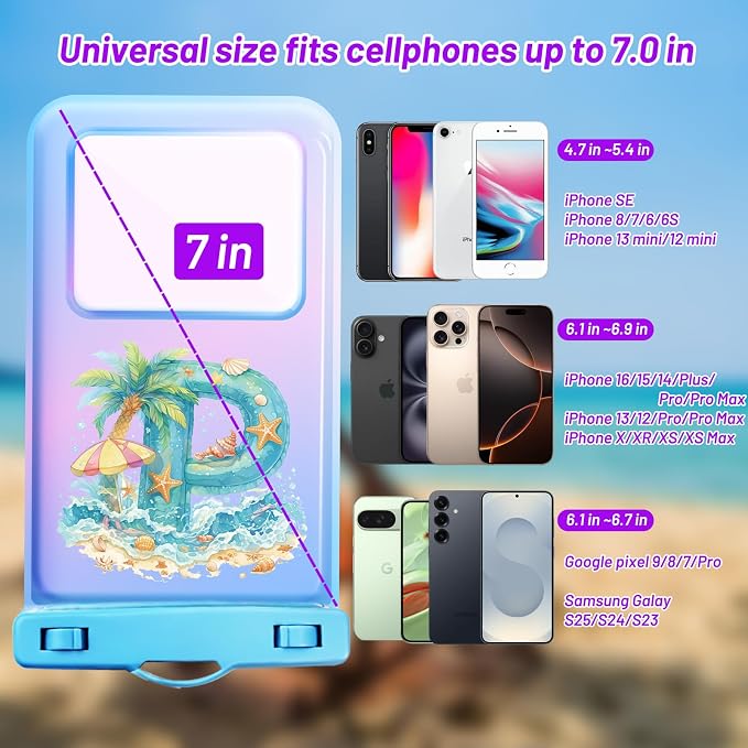 Personalized Initial Waterproof Phone Pouch Case - IPX8 Cellphone Dry Bag with Lanyard for iPhone 16/15/14/13/12 Pro Max (6.1–6.9"), Beach & Cruise Ship Essentials with Monogrammed Design (Blue, P)
