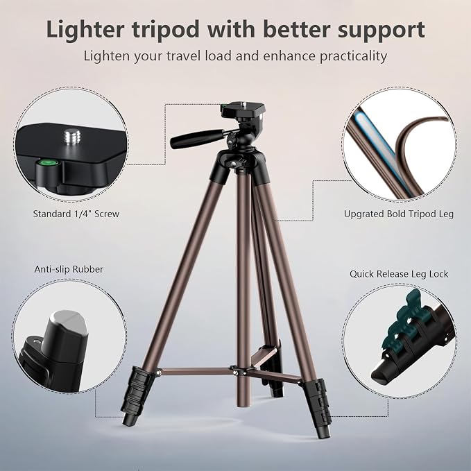 71" Camera Tripod,Lightweight Aluminum Phone Tripod with Wireless Remote, Phone Holder & Carry Bag, Portable Travel Camera Stand for Smartphones Canon Nikon DSLR Cameras, Max Load 6.6 lb (Rose Gold)