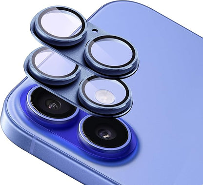2-Pack Shatterproof Camera Lens Protector for iPhone 16/16 Plus |AR Tempered Glass Strong Adsorption Metal Camera Cover Screen(Azure)