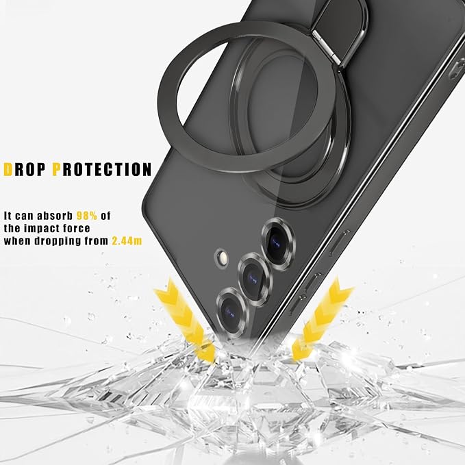 Magnetic Ring Case for Samsung Galaxy S25 Plus Case Kickstand Compatible with MagSafe Built-in Camera Lens Protector Shockproof Phone Case for Samsung S25Plus - Black