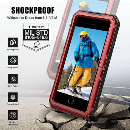 Mitywah Waterproof Case for iPhone SE 2020, Heavy Duty Military Grade Armor Metal Case, Full Body Protective Shockproof Dustproof Strong Rugged Thick Case for iPhone SE2, Red