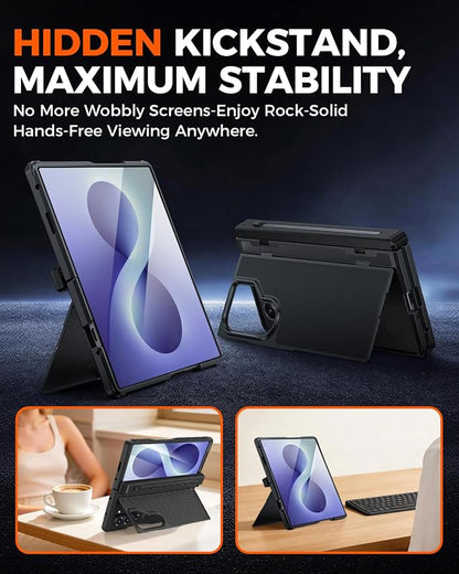 NINKI for Samsung Galaxy Z Fold 8 Ultra Case with S Pen Holder & Stylus & Invisible Kickstand, Magnetic Screen Protector Hinge Phone Cover for Samsung Z Fold 8 Ultra Case with Slim S Pen Slot – Black