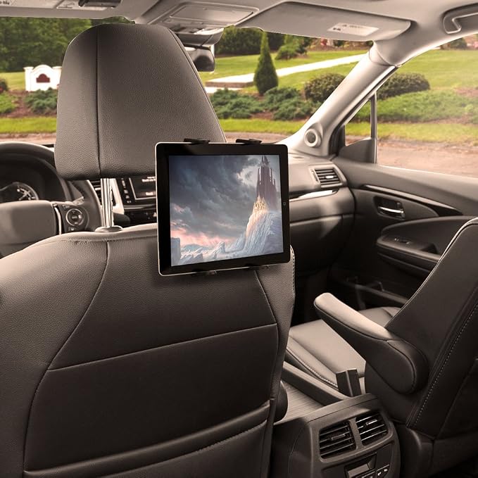 ARKON Mounts Slim-Grip Car Headrest Tablet Holder | Strong Grip Headrest Clamp with Universal Tablet Holder | Adjustable Robust Shaft | Compatible with iPad, Samsung, Pixel, and More