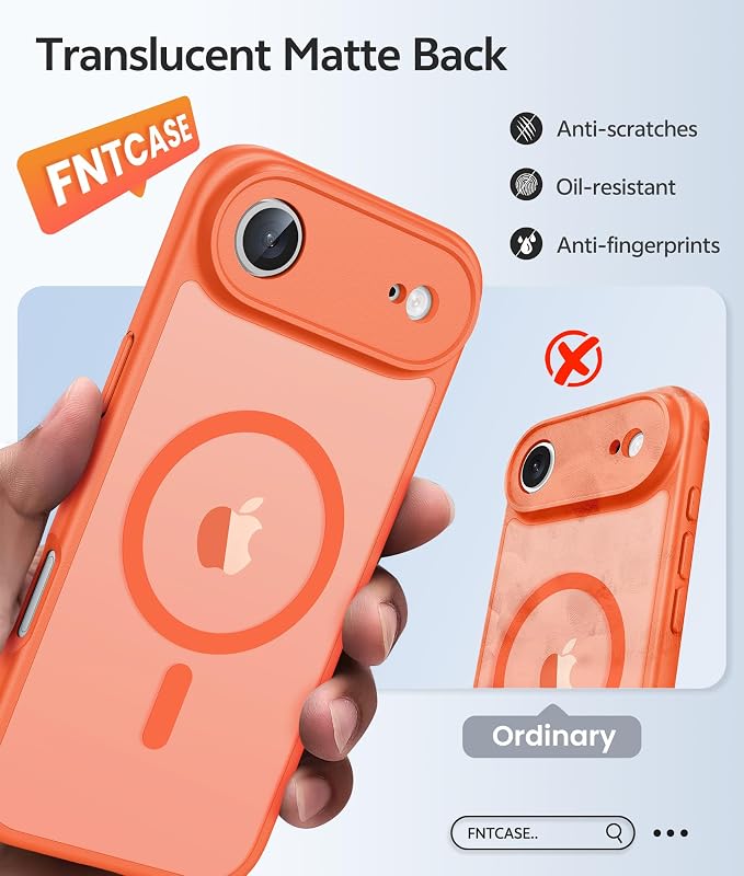 FNTCASE for iPhone Air Case: [Compatible with Magsafe] Translucent Matte Cases with [Full Camera Protection] [Screen Protector] Military Grade Shockproof Protective Phone Cover - Orange