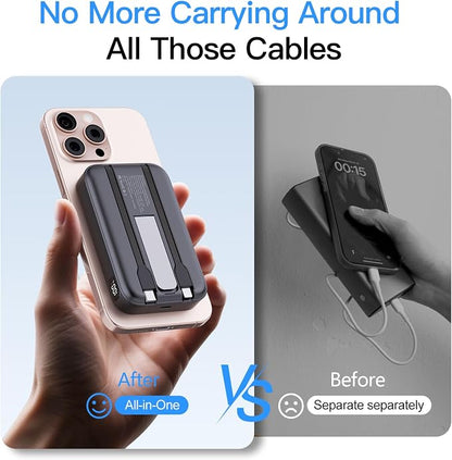 2026 Latest Portable Charger, 16800mAh Magnetic Wireless Power Bank with 2 Built in Cables, LED Display Battery Pack Travel Essentials for iPhone 17/16/15/14/13/Pro/Mini/Pro Max Andriod