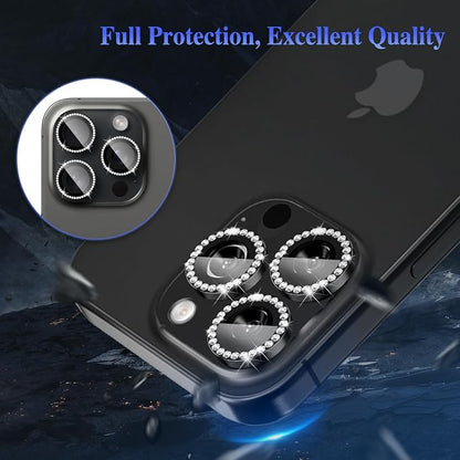 ShinKin Camera Lens Protector for iPhone 16 Pro/iPhone 16 Pro Max, Glitter Camera Cover, 9H Tempered Glass Individual Metal Ring Camera Protector for iPhone 16 Pro/16 Pro Max (Diamond - Black)