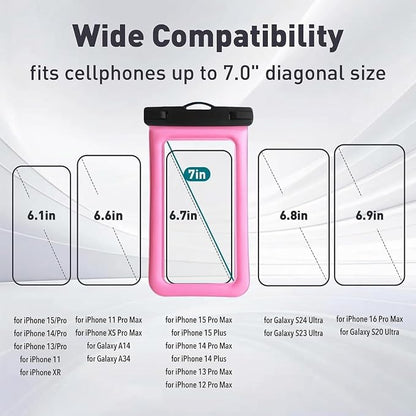 Floatable Waterproof Phone Pouch/Case with Crossbody Lanyard for iPhone 17 Series 16 Pro Max/15 Pro/14/13/12, IP68 Cellphone Dry Bag Beach Cruise Ship Essentials, 1 Pack-Pink-7″