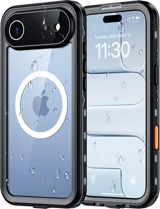 Red2Fire for iPhone Air Case Waterproof, [Built-in Screen Protector & Camera Protector][Compatible with MagSafe][Full Body Shockproof][IP68 Waterproof][Dustproof] Phone Case 6.5" Black/Clear