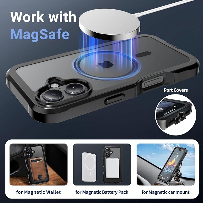jaroco Magnetic for iPhone 16 Case, [Compatible with MagSafe][Military Grade Drop Protection][Heavy Duty Protection][Non-Slip][Shockproof] 2-Layer Durable Bumper Phone Case 6.1''-Black