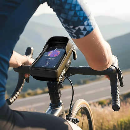 Povlen Waterproof Bike Frame Bag - Bike Phone Holder Touchscreen Bicycle Top Tube Bag for Cycling, Large Storage Bike Bag Fits Phones Under 7" for Road Bike