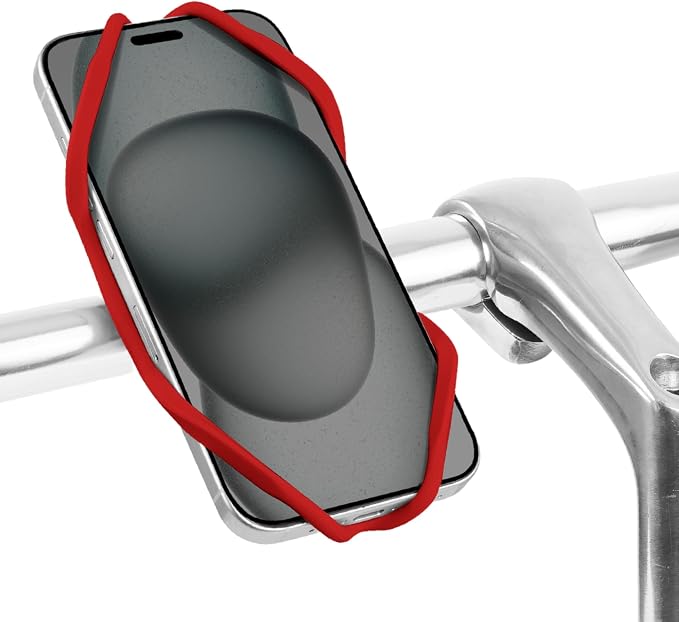 Bone Bike Tie 5, Bike Cell Phone Mount for Handlebar, Scratch-Free Silicone Holder with Anti-Slip & Shock-Absorbing Design, Cycling Phone Holder Compatible with Most Smartphones (Red - Handlebar)