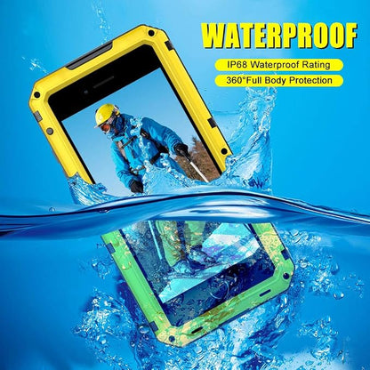 Mitywah Waterproof Case for iPhone SE 2020, Heavy Duty Military Grade Armor Metal Case, Full Body Protective Rugged Shockproof Thick Dustproof Strong Case for iPhone SE 2nd Generation, Yellow