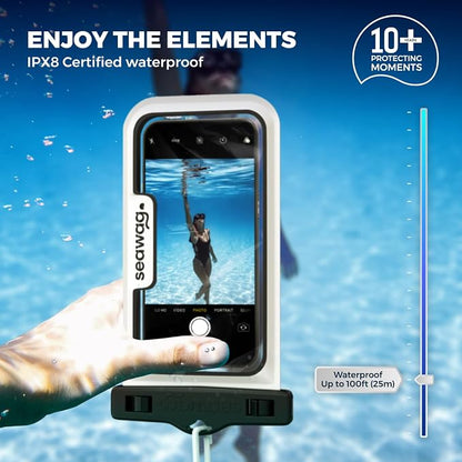 SEAWAG Next Waterproof Phone Case with Lanyard, Floating IPX8 Pouch for iPhone 17 16 Pro Max 15 14 13 12 11 & Samsung Galaxy S25 S24, Beach Cruise Travel Essentials, 2 Pack Black and White