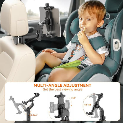 KDD Car Headrest Tablet Holder Mount, 360°Adjustable iPad Stand for Car Back Seat and Desk, Road Travel Essentials Accessory Compatible with iPad Pro,Air, Switch, Galaxy, 4.7-12.9" Phone and Tablet
