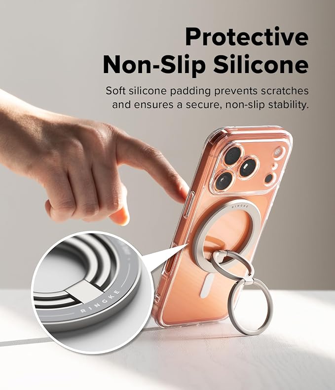 Ringke Dual Magnetic Smart Ring [Compatible with MagSafe] Phone Grip, Dual-Sided Powerful Magnet, 3-Tier Foldable Kickstand 0.17 Inch Slim Holder for Gym, iPhone, Galaxy, Pixel - Satin Silver