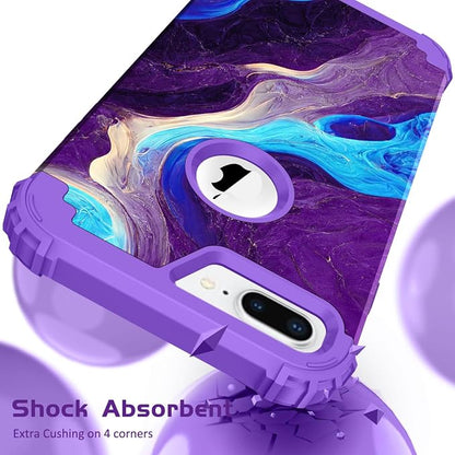 Hocase Heavy Duty Shockproof Protection Hard Plastic+Silicone Rubber Hybrid Protective Case for iPhone 7 Plus/iPhone 8 Plus - Blue Purple Marble