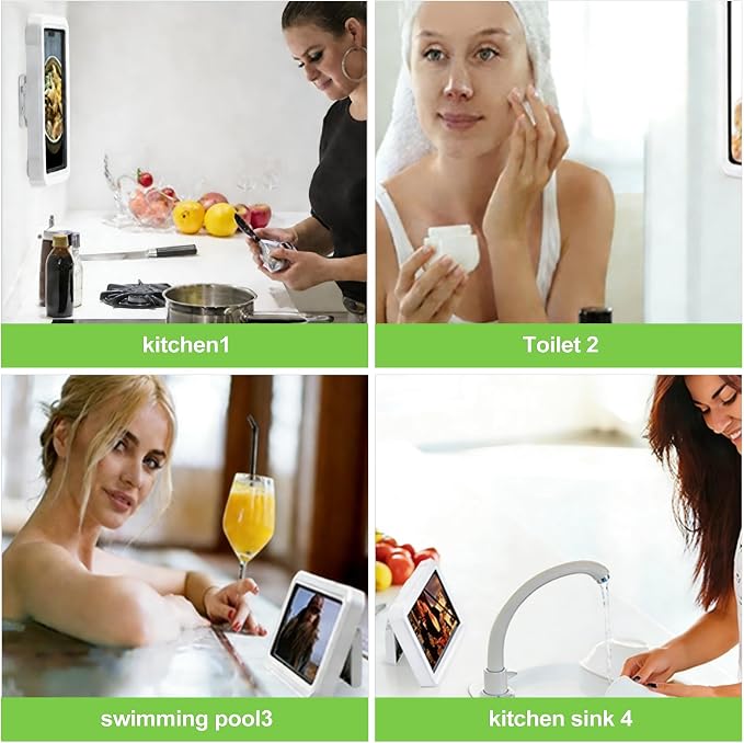 360 Rotation Waterproof Shower Phone Holder Wall Mount Touch Screen Anti Fog Phone Case Fits 4 to 7 Inch Smartphones Hands Free Phone Stand for Shower Bathroom Kitchen Bathtub