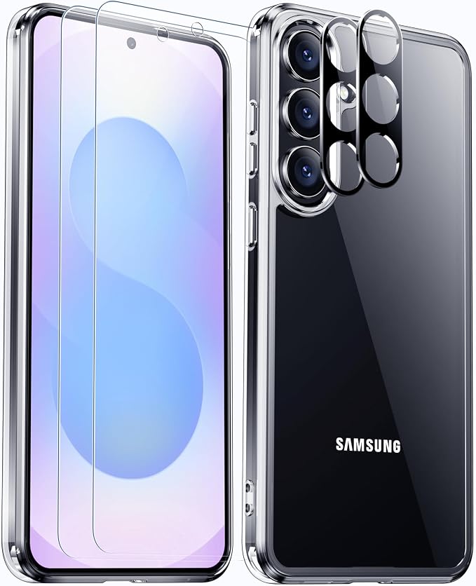 SPIDERCASE Designed for Samsung Galaxy S25 FE Case,[10 FT Military Grade Drop Protection],2 Pack [Tempered Glass Screen Protector+Camera Lens Protector] Heavy Duty Shockproof Case,Clear