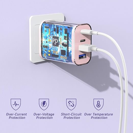USB Fast Charging Block, 4-Port 40W Charge Adapter Pink iPhone Apple USB C | Multiport Type C Fast Charger Plug for iPhone 17/17 Air/16e/16 Pro/16 ProMax/15/14/13/12,iPad Pro/iPad Air,iPad mini,iPad